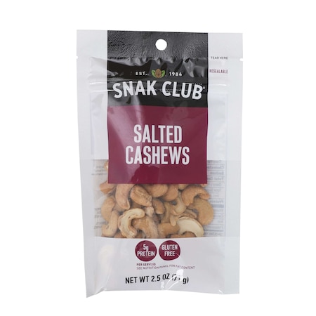 Snak Club Century Snacks Salted Cashews 2.5 oz., PK6 1721330